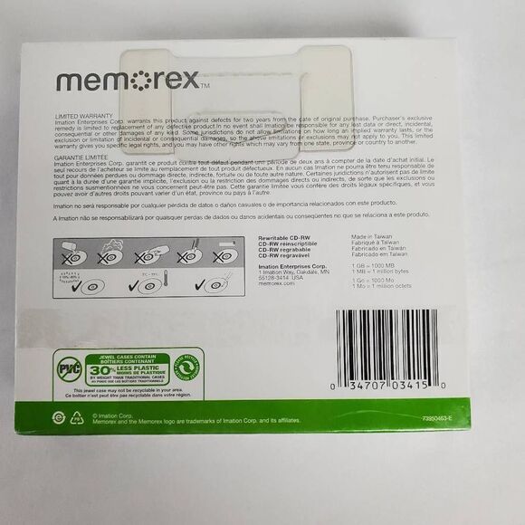 memorex High Speed 5PK CD-RW 12X | 700MB/Mo | 80min - Picture 2 of 3